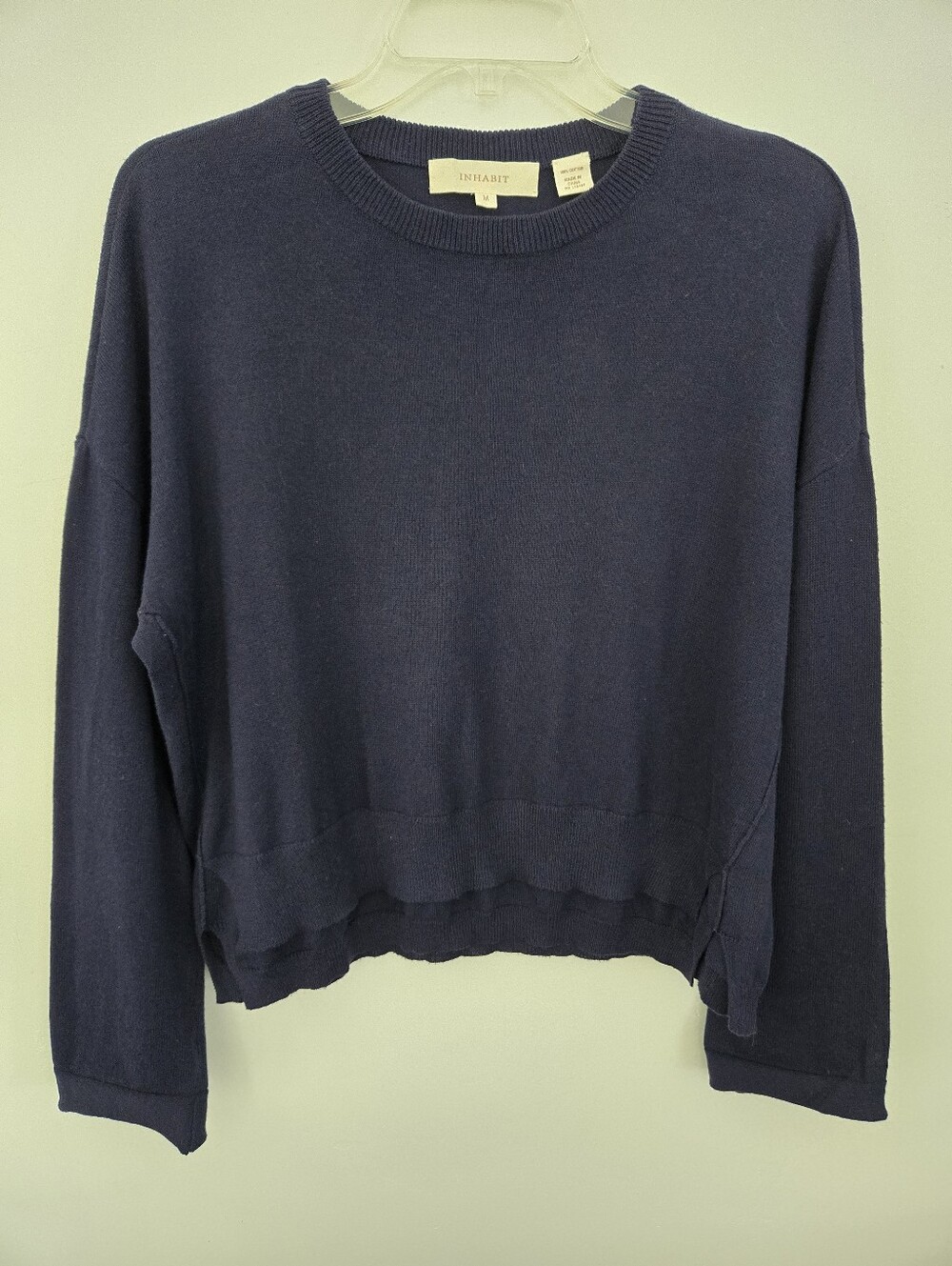 Inhabit 100% Cotton navy blue crewneck knit sweater. Size Medium